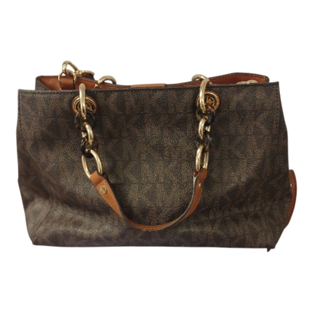 Michael Kors Brown Cynthia Convertible Saffiano Leather Crossbody Satchel Bag - Picture 3 of 12